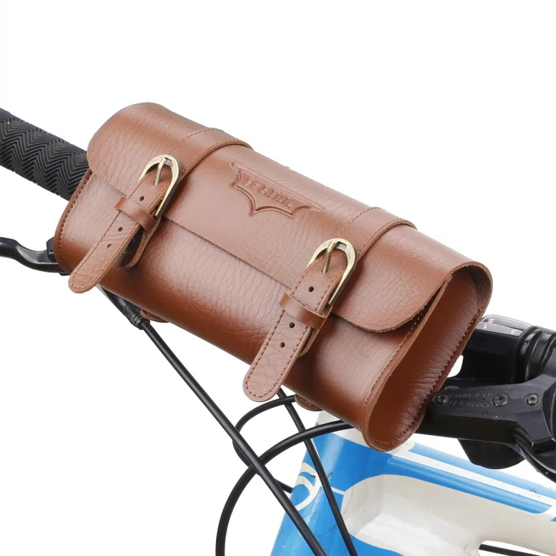 cheap Retro Straight bicycle bag scooter head bag Mountain bike folding handlebar saddle riding Bag