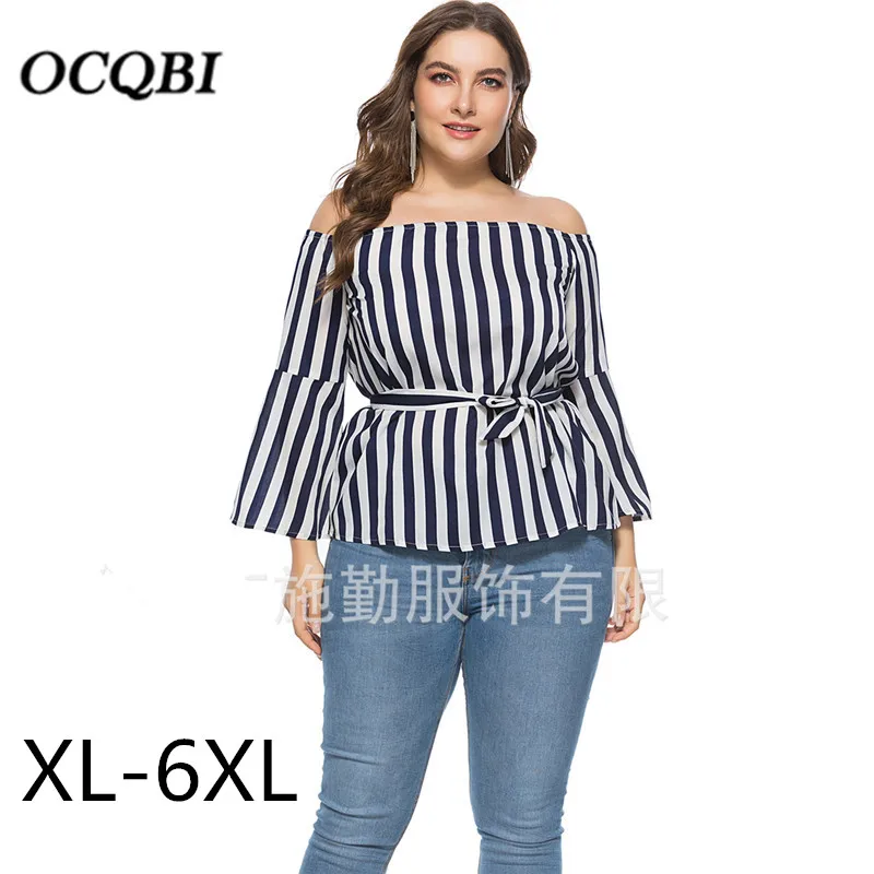 Плюс размер XL-6XL женская летняя полосатая футболка Горячая сексуальная модная одежда повседневные футболки Топ