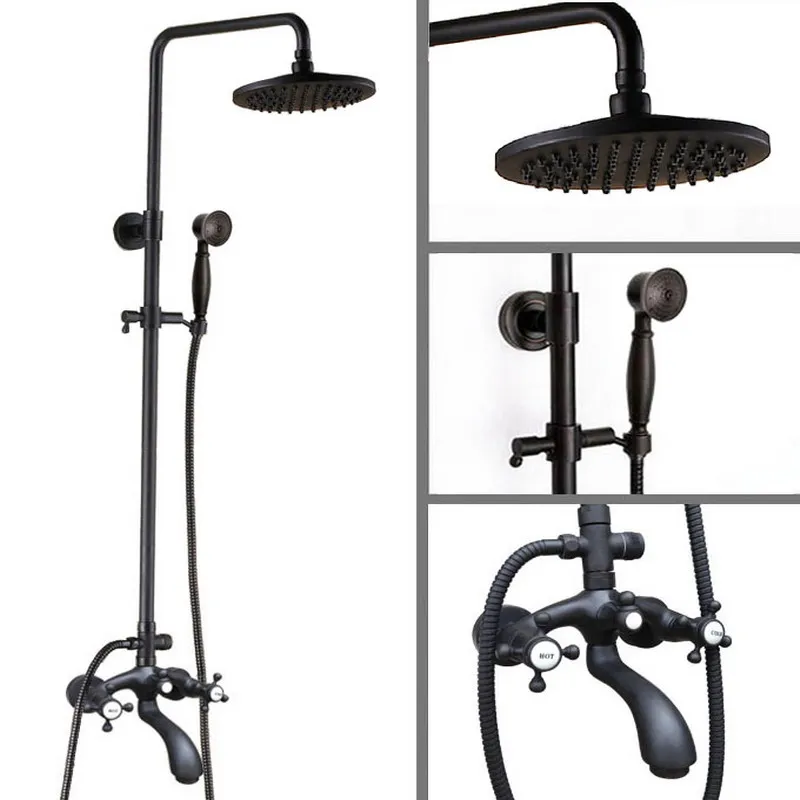 

Black Oil Rubbed Brass Wall Mounted Waterfall Rain Shower Faucet Set Dual Cross Handle Bathroom Bathtub Water Tap ahg115