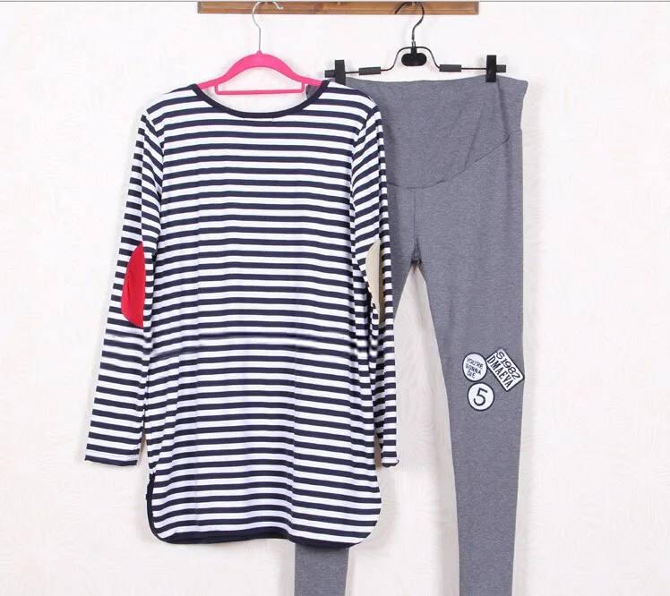 Maternity set maternity long design stripe top elastic legging fashion twinset plus size spring