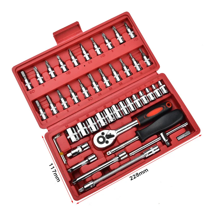 

46pcs 1/4-Inch Socket Set Car Repair Tool Ratchet Set Torque Wrench Combination Bit a set of keys Chrome Vanadium Combination