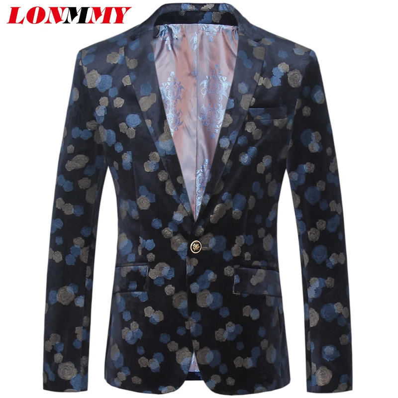 LONMMY 4XL Gold velvet Mens blazer jacket mens suit Slim Fashion Casual