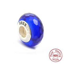 Граненое синее муранское стекло бусины Подходит для Pandora Браслеты стерлингового серебра 925 Шарм, изготовление украшений для DIY