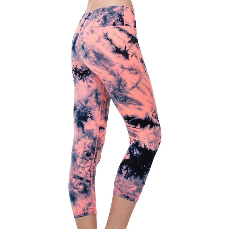 Sports Pants Women Fitness Calf-Length Leggings Pants Tights Elastic Waist Print Outdoor Running Jogging Workout Leggings