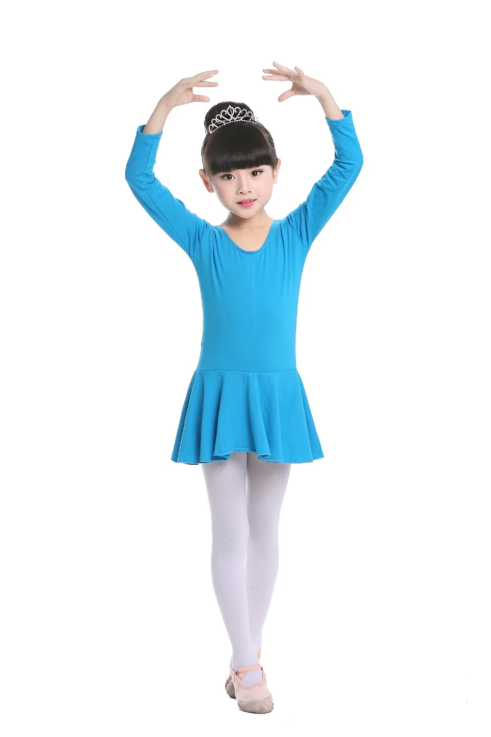 Pink Cotton Formal Ballet Dress for Girls Long Sleeves Shiny Ballet leotard for Dance Kids Gymnastics Professional Tutu Dress (13)