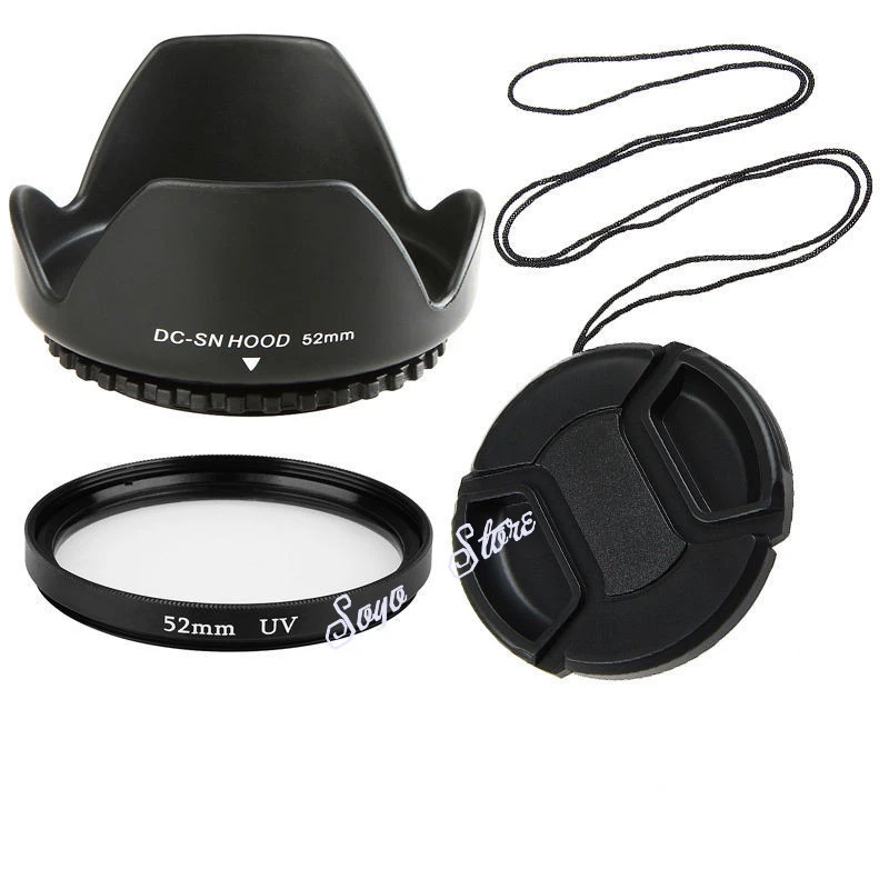 Filtro de lente de 52mm, tapa de lente, accesorios de cámara, conjunto 3 en 1 para Nikon D3100, D3200, D5100, D7100, Canon 1200D 600|lens hood|hood cameralens hood camera - AliExpress