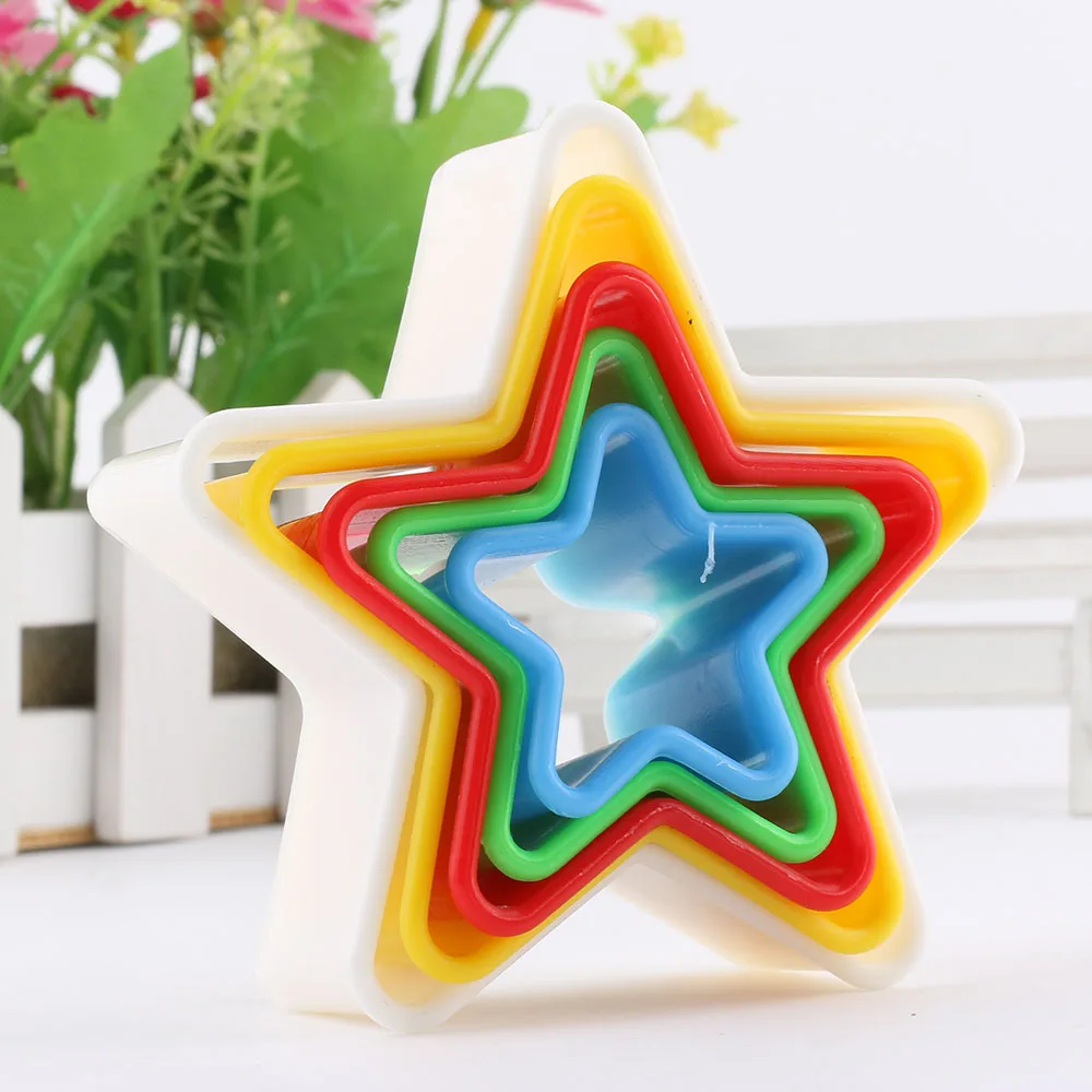 

5pcs Round Various Mould Fondant Cake Biscuit Baking Cookie Plunger Cutter Decor Stars Christmas Tree Mould Food Grade ABS