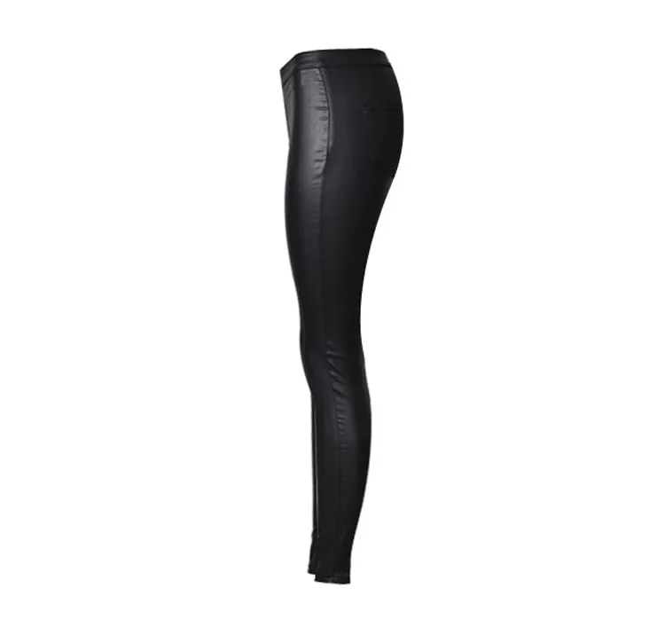 The popular high waist buckles does not have the pocket autumn winter jogger style imitation leather small feet pants big code (12)