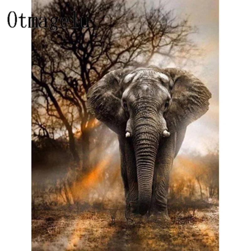 Full Round Drill 5D DIY Diamond Painting AnimalSunset Elephant Embroidery Cross Stitch Hanging Wall Painting Home Decor Gifts