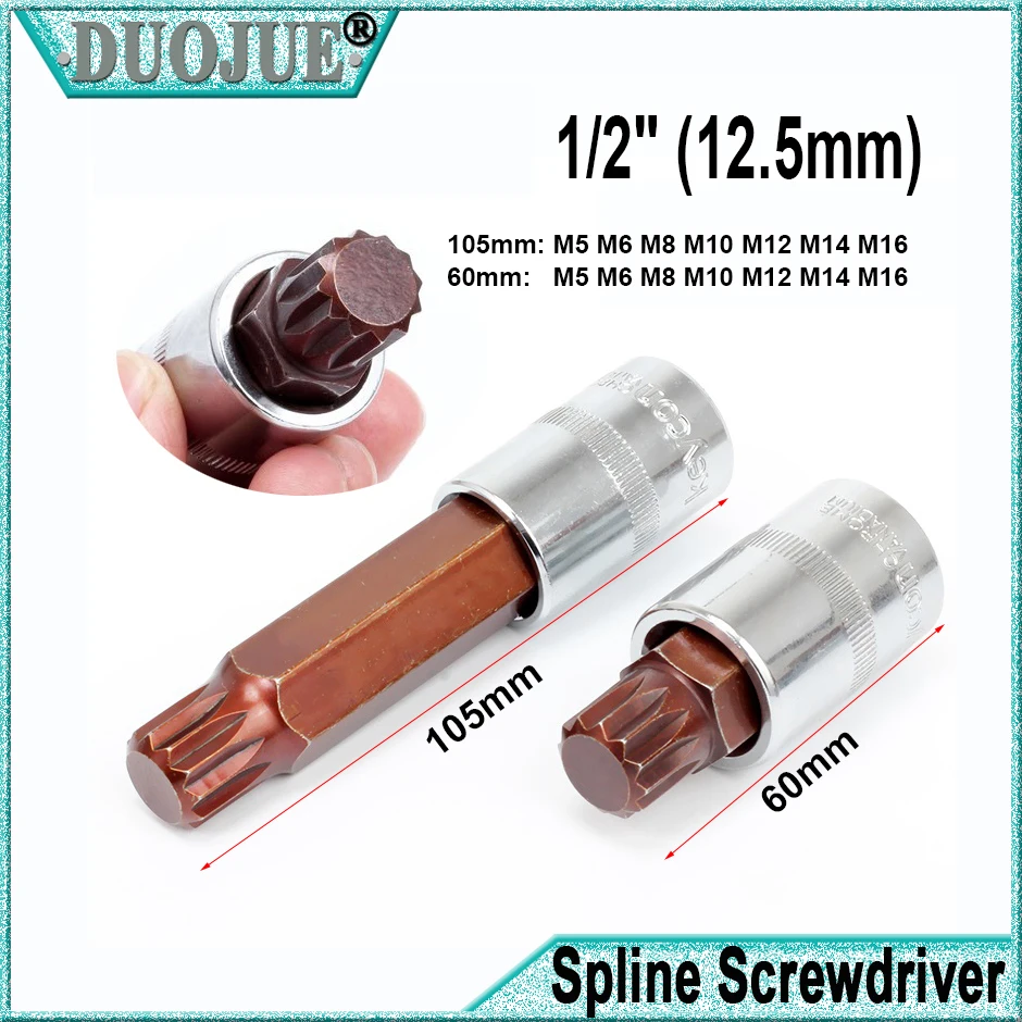 

1Pc 1/2" Spline Screwdriver Torx Electric Drill Screwdriver Bit Socket Wrench Tools M5 M6 M8 M9 M10 M12 M14 M16 X 60MM 105MM