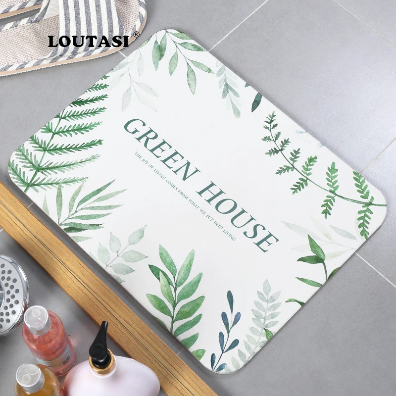 LOUTASI Tropical Green Plants Carpet Rugs Nordic Style Carpets for Living Room Bedroom Water Absorption Bathroom Floor Door Mats