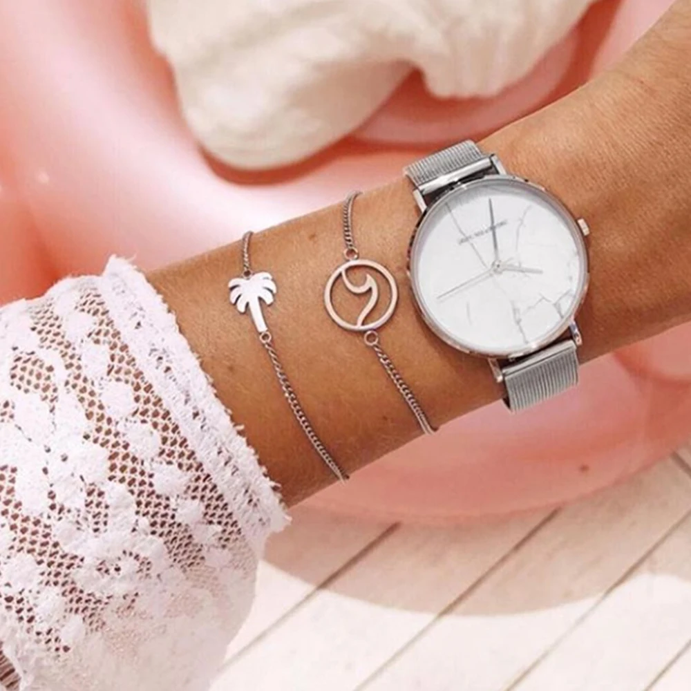 

FNIO Bohemian Beach Wave Coconut Tree Chain Pendant Multilayer Bracelet Set Women Fashion Casual Accessories Wholesale