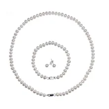 SNH AAA 7 мм Кнопка 925 серебро натуральный жемчуг наборы ожерелье/серьги/браслет подлинный ювелирный набор для женщин