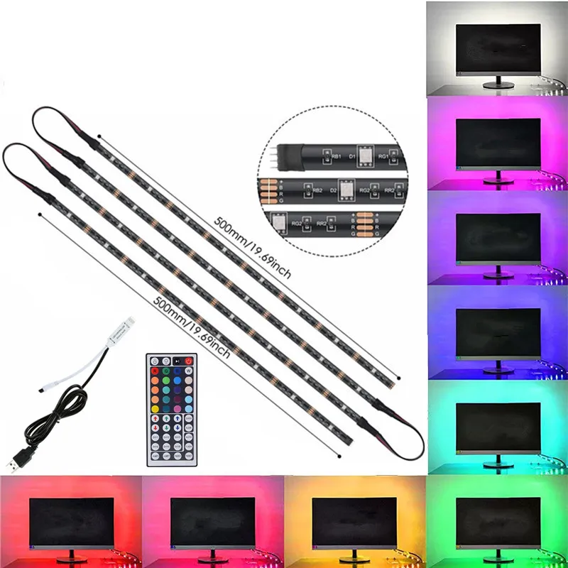 4x50 см/2x50 см + 2x100 USB 5V Светодиодная лента 5050 SMD RGB 60 светодиодов/m Белый PCB/Черный PCB DC5V