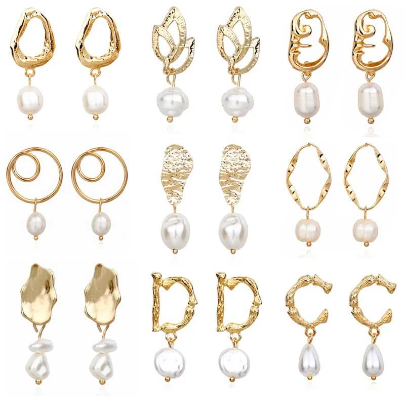 

ES521 New Ladies Fashion Simple Simulation Pearl Earrings Irregular Natural Freshwater Pearl Stud Earrings for Women Girl Gift