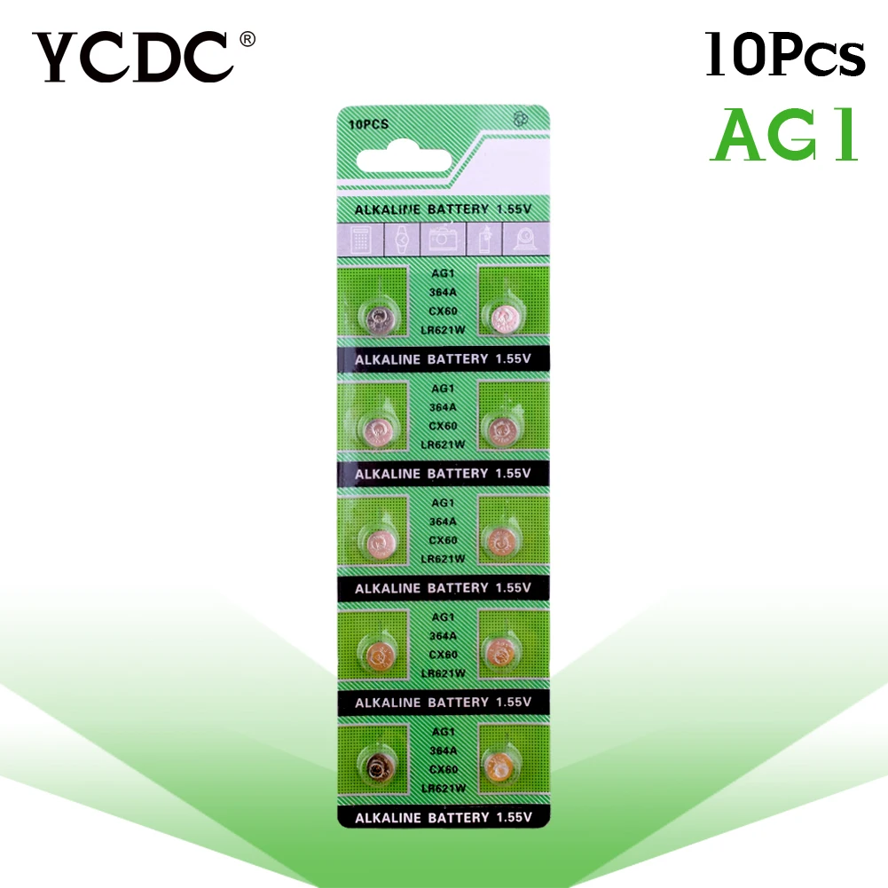 

YCDC 10 Pcs AG1 364 LR621 164 531 SR60 SR621SW pile 1.55V Alkaline Watch Coin Cell Battery pilha watch batteries