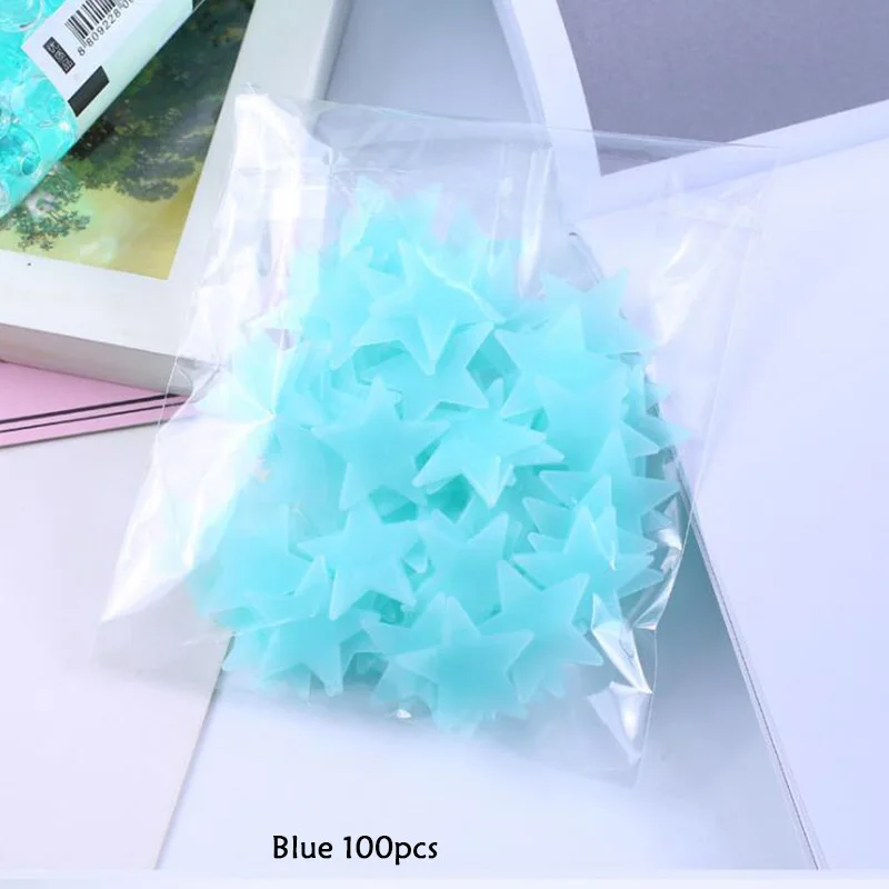 Blue100pcs 100 шт флуоресцентный светящийся Звездный светящийся стикер на стену Звездные наклейки fosforescentes светящиеся наклейки - Цвет: Blue100pcs