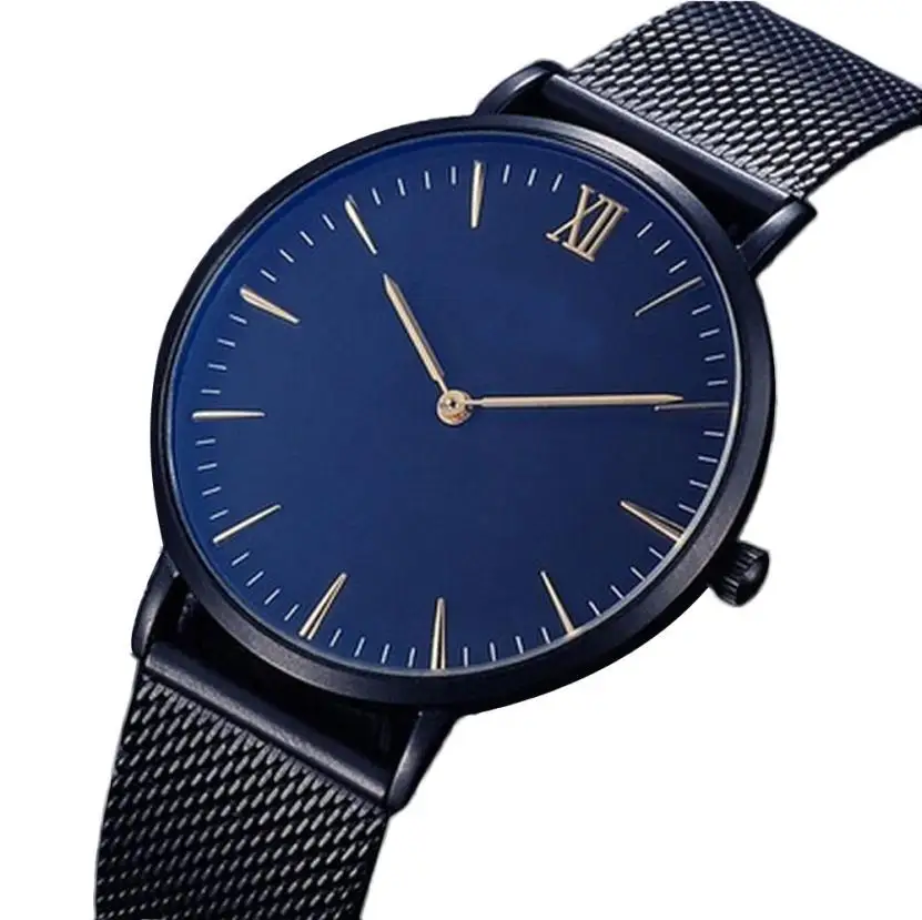 Новые деловые часы мужские Брендовые мужские часы ультра тонкие из нержавеющей стали с сетчатым ремешком кварцевые наручные часы модные повседневные часы# D