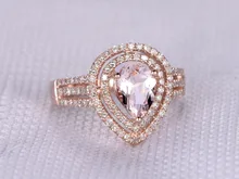 MYRAY 6x8mm Pear Cut Natural Pink Morganite Gemstone Diamond Halo Band Engagement Ring Vintage 14k Rose Gold Women Rings Antique