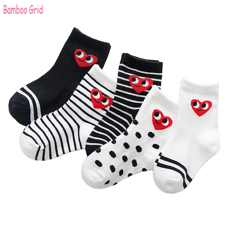 

5 Pairs / Lot Autumn New Fashion Japanese Kids Socks Stripes Love Cute Childish Baby Cotton High Quality Children's Socks