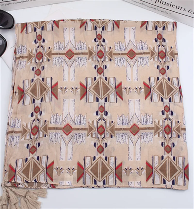 Лидер продаж шарф с геометрическим рисунком мягкая кисточка foulard модный мусульманский хиджаб женские шарфы шали длинный палантин бандана 10 шт./партия