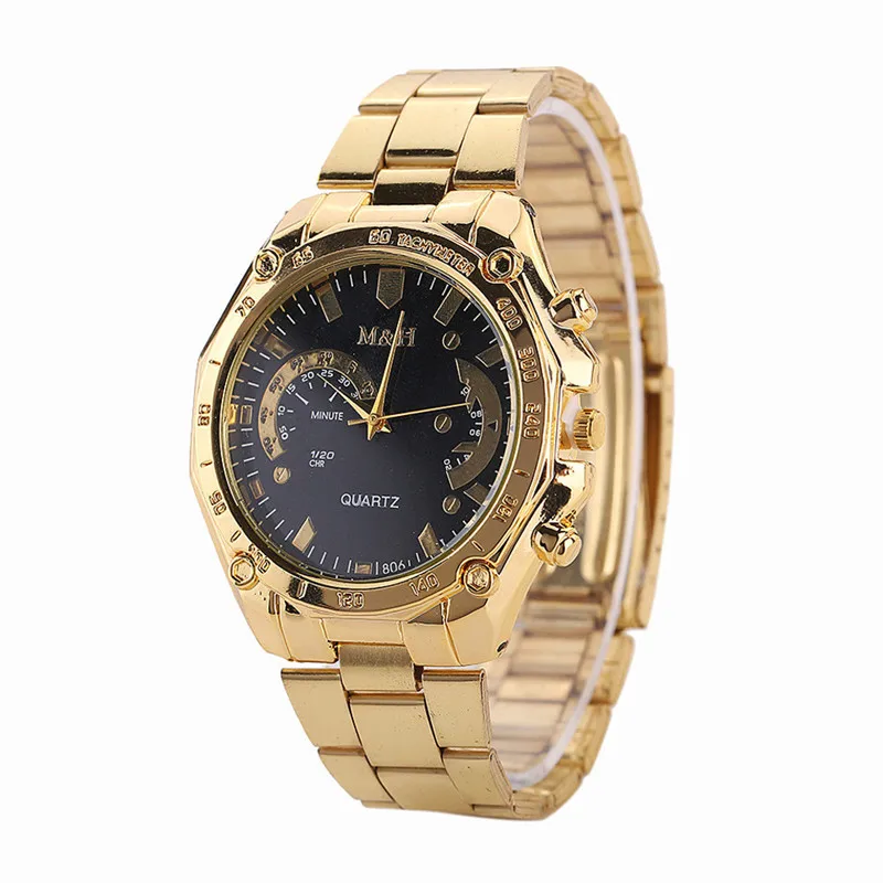 1PC Golden Luxury font b Women b font Men font b watch b font Golden Stainless