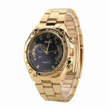 1PC Golden Luxury font b Women b font Men font b watch b font Golden Stainless