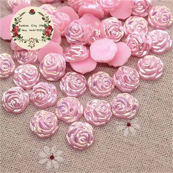 pink 100pcs 100 шт 12 мм милые AB цвета смолы ABS жемчужные розы цветы Кабошоны для скрапбукинга ремесло свадебные украшения - Цвет: pink 100pcs
