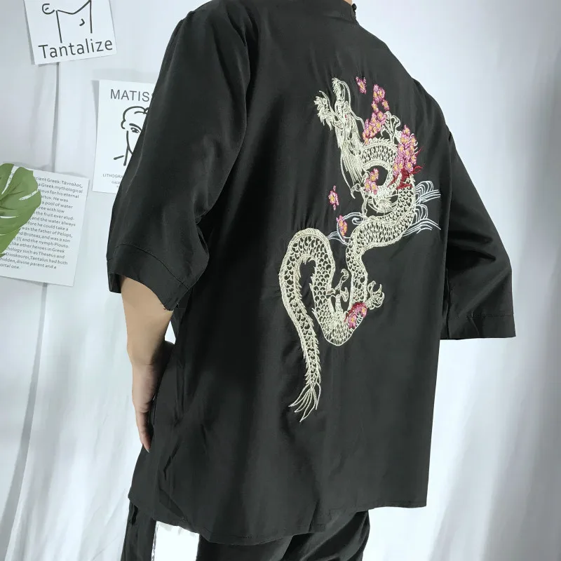 Neploe Harajuku японское кимоно кардиган Винтаж Лето Вишневый дракон вышивка рубашки черный белый Chimono женская одежда
