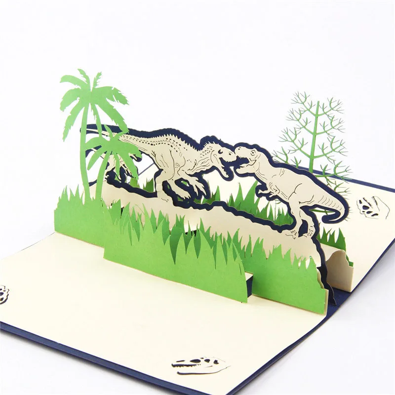 3D ручной работы, лазерная резка мультфильм Юрского Периода Динозавров Бумага приглашение Поздравительные открытки открытка Для детей подарок на день рождения
