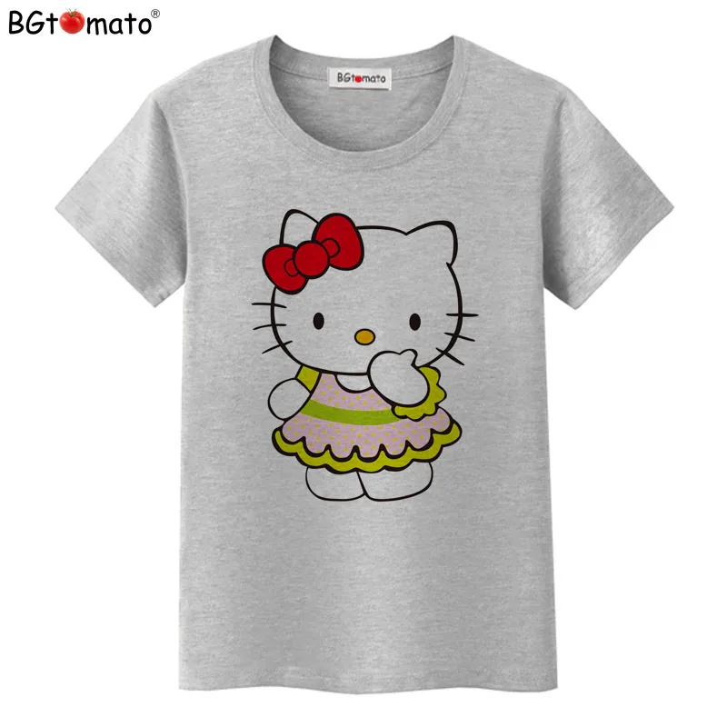 BGtomato hello kitty, милые футболки с героями мультфильмов, женская летняя классная одежда, брендовые Топы хорошего качества, удобные повседневные рубашки