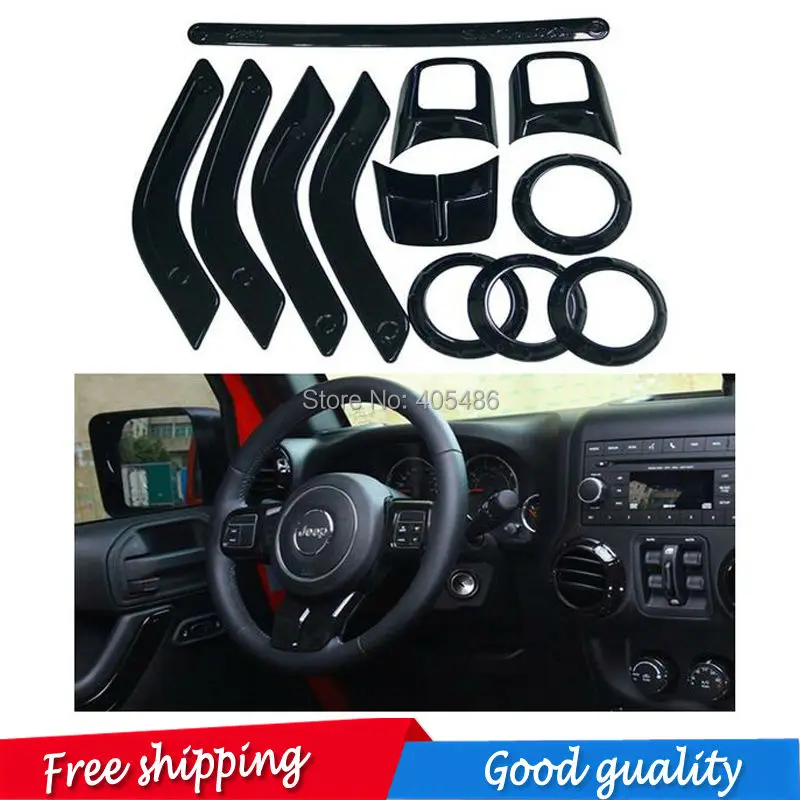 

12pcs ABS Chrome Interior Steering Wheel Door Air Vent Trim Cover Set Decor Accessories for Jeep Wrangler 4-Door 2011-2015