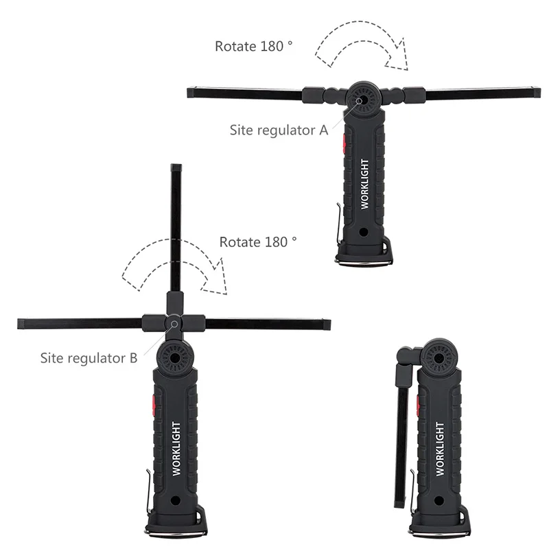 Conduziu a Luz de Inspeção do Trabalho Modos Recarregável Lanterna Magnética Gancho Pendurado Tocha Lâmpada Bateria Embutida Cob 5 Usb 6 Luzes e Iluminação