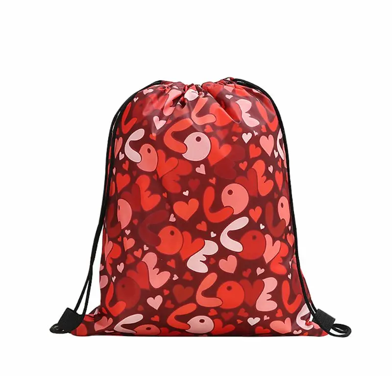 

Women Valentine's Day Gift Heart Pattern Drawstring Backpack Clinch Sack Sport Gym Travel Outdoor Backpack
