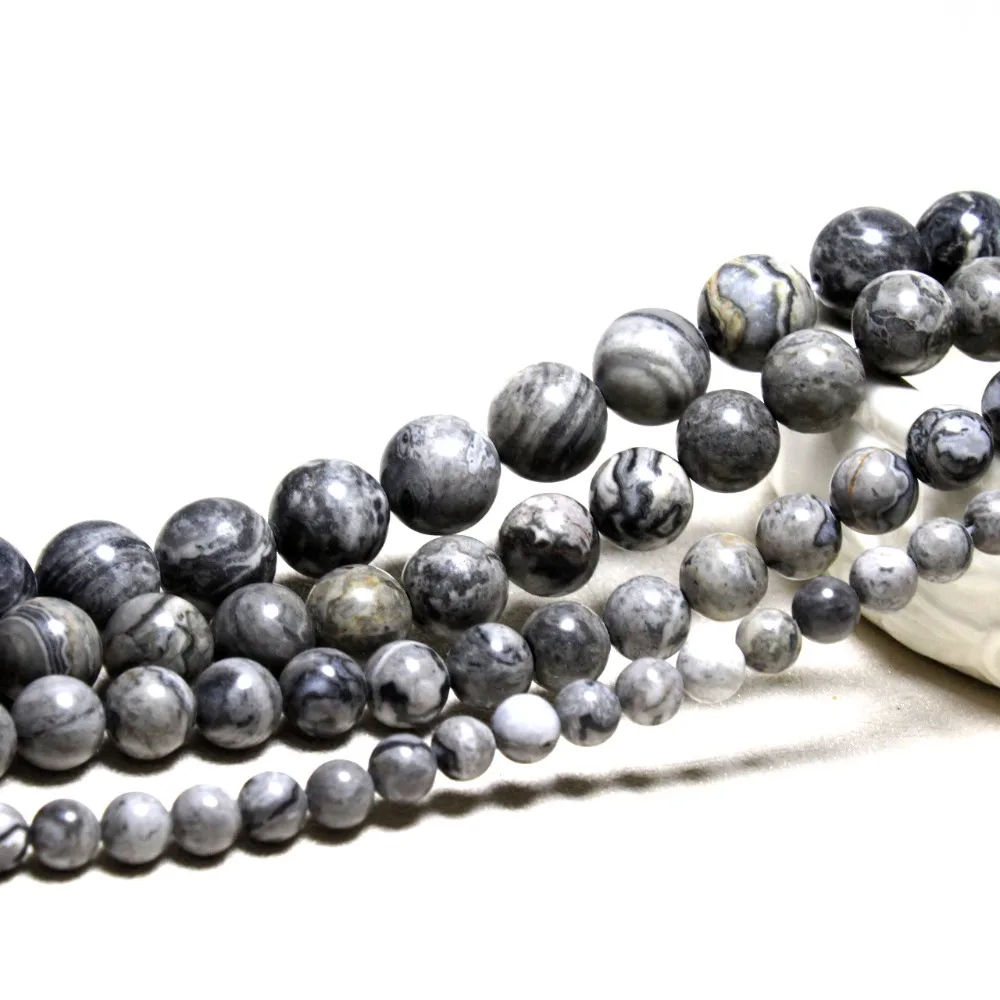 Wholesale Natural Grey Map Jasper Stone Beads For Jewelry Making DIY