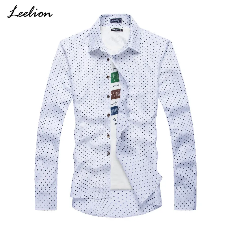 

IceLion 2019 Summer Polka Dot Long Sleeve Mens Shirts Camisa Hombre Turn-down Collar Men's Shirts Fashion Casual Cotton Shirts