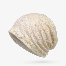 Женская кружевная блестящая велосипедная Кепка s тонкие дышащие шапочки Skullies эластичная двухслойная тюрбан шляпа Повседневная Спортивная Кепка