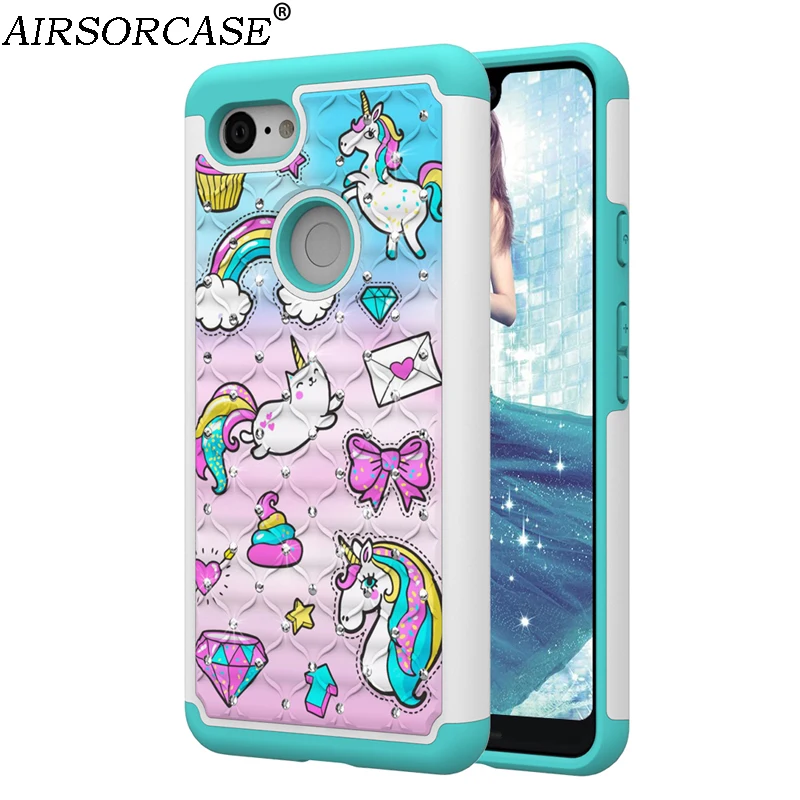 

Glitter Patterned Phone Cover for Google Pixel 3 Pixel3 Case Hard PC & Silicone Hybrid Back Cover for Google Pixel 3 XL XL3 Case