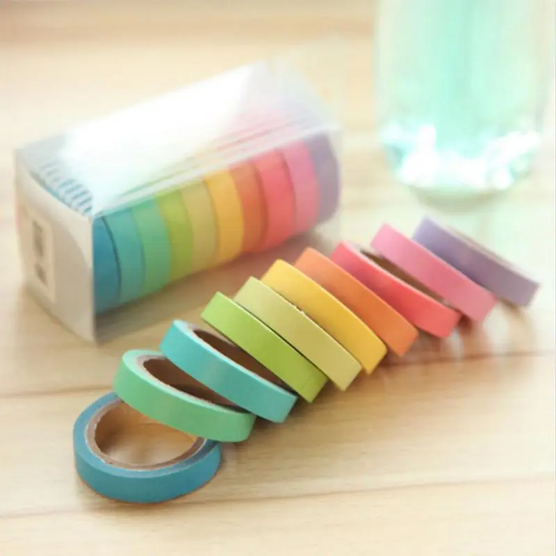 10Pcs/Lot Macarons Masking Washi Tape Set DIY Craft Decor Scrapbooking Tape for Diary Album Stationery School Supplies 10color