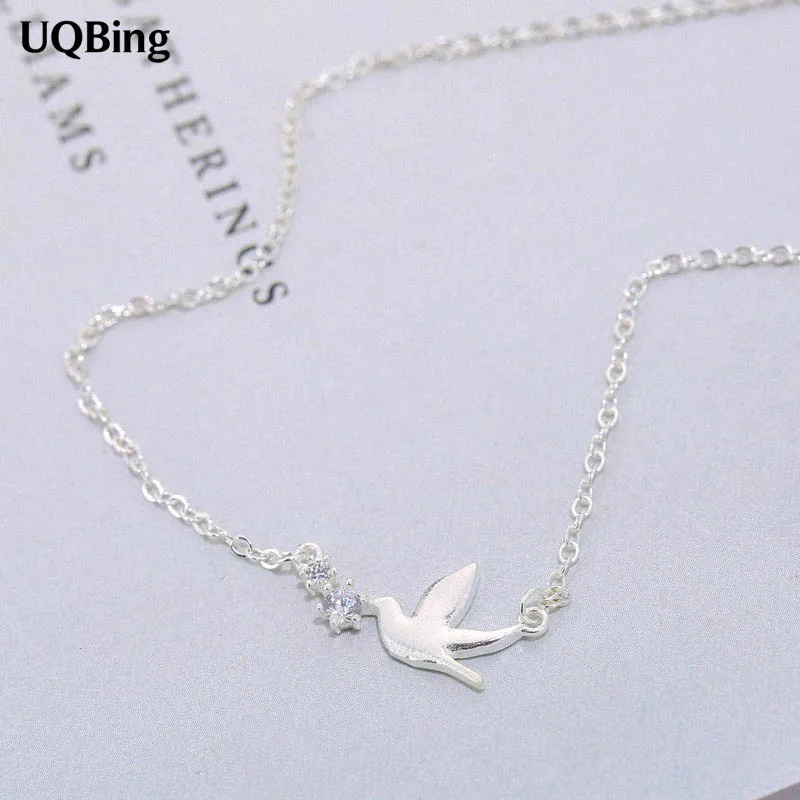 

High Quality 925 Sterling Silver Cute Swallow With Crystal Necklace&Pendant Jewelry Wholesale Women Silver Necklaces Jewelry