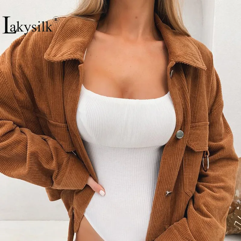 

Women Outerwear & Coats Jackets Long Sleeve Corduroy Button Pocket Oversize Single Breasted Outdoor Short Jackets Autumn Female