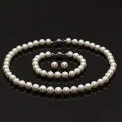 Горячее надувательство Благородный-shippingGZ наборы AA 10-11 мм белый reshwater жемчуг ожерелье браслеты серьги (A0516)