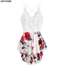 JAYCOSIN комбинезон женский вязаный крючком кружевной панели галстук-бабочка сзади Цветочные женские летние шорты комбинезон топы короткие брюки сексуальные однотонные 9502