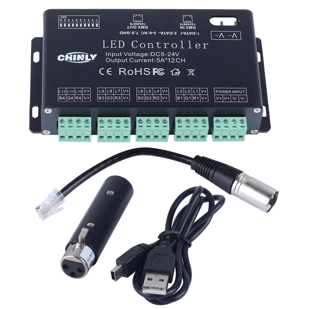 contar barrera pub CHINLY decodificador DMX de 12 canales, controlador LED RGB DMX, DMX, DC 5V  24V con controlador USB DMX y módulo de tira LED de controlador|dmx decoder|dmx  led controllerled controller - AliExpress