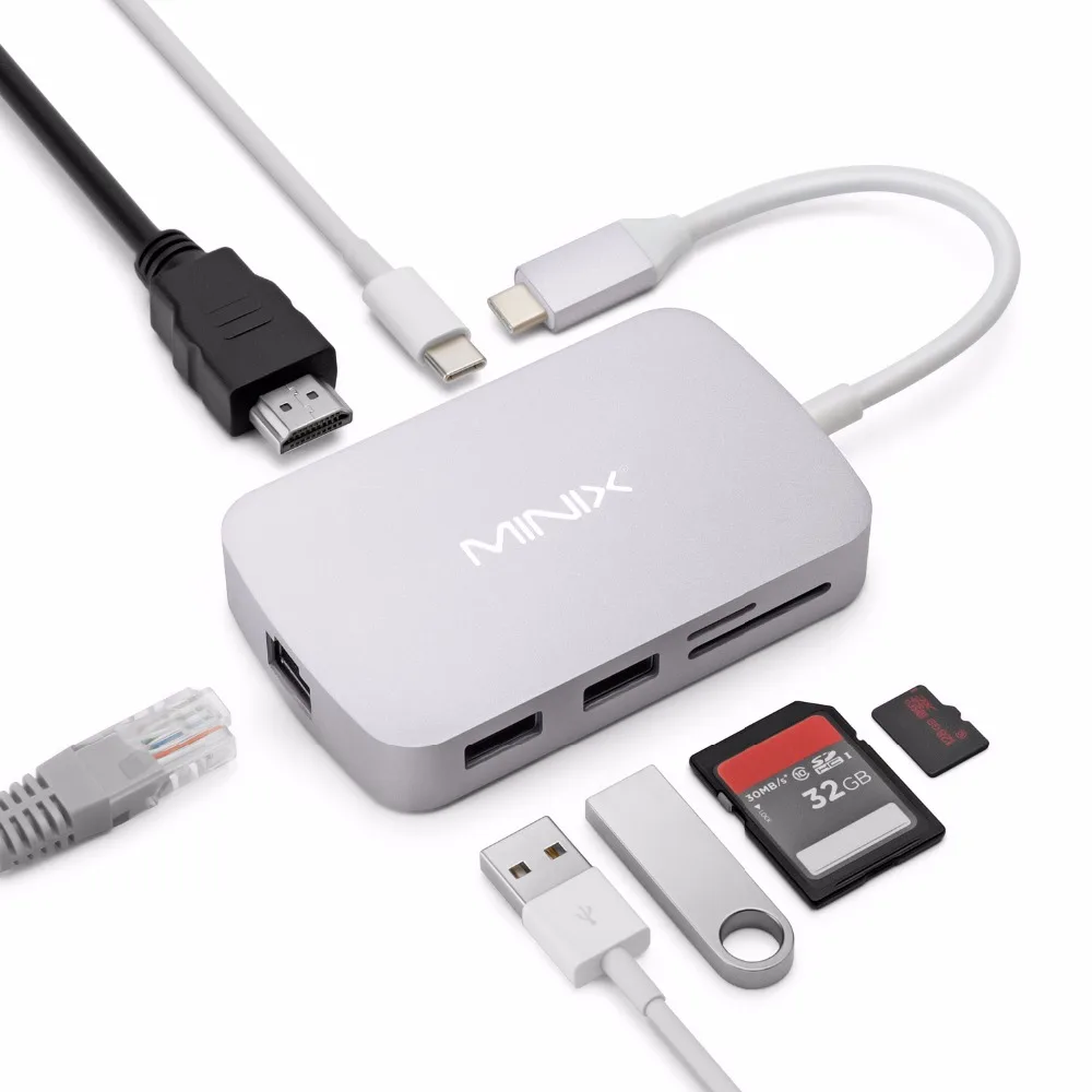 MINIX NEO C type-C многопортовый адаптер с выходом HDMI до 4 к Gigabit Ethernet USB-C для зарядки совместим с Apple MacBook