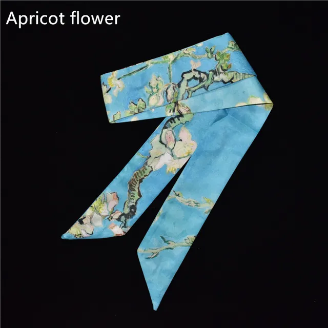 Van Gogh Oil Painting Bag Ribbons 2024 New Print Silk Scarf Women Female Headwear Handbag Small Long Scarves & Wraps Wholesale 6