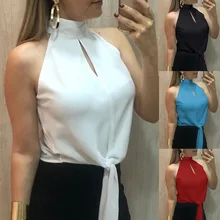 2019 Summer White Shirt Women Sexy Off Shoulder Top Slash Slim Wrap Chiffon Blouse Sleeveless Turtleneck