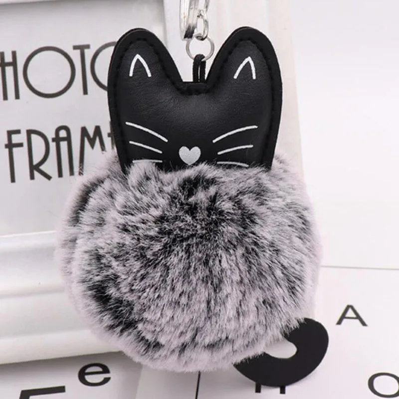 

10pcs/lot Girls Fashion Jewelry Keychains Fluffy Cat Cute Pendant Key Ring For Women Bags Car Decoration