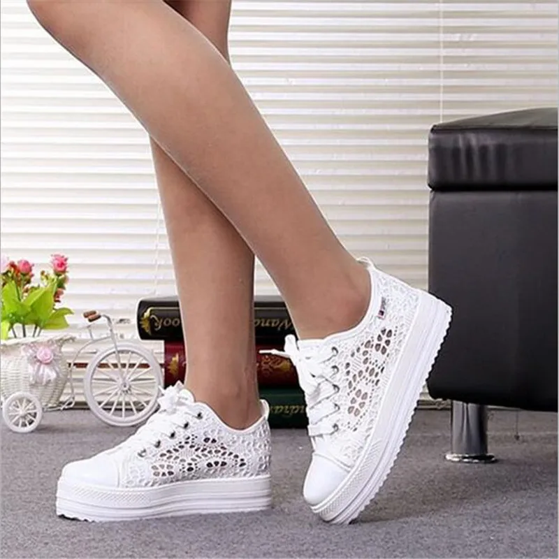 

Women Shoes fashion summer casual Ladies Shoes cutouts lace canvas hollow breathable platform flat Shoes woman sneakers