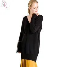 3 Colors Casual Loose Knitted Sweater Dresses Women Long Sleeve V Neck Drop Shoulder Winter New